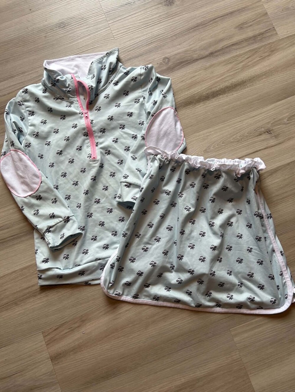 Girls Matching Floral Skirt And Half Zip